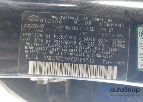 2008 Hyundai Tucson Limited V6/Se из США, поврежденный, VIN KM8JN72D58U769513